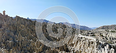 Valle de la Luna - Bizarre lunar landscape with unique rock formations. Valle de la Luna in La Paz, Bolivia Stock Photo