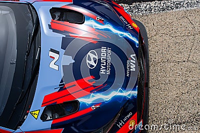 Modern Hyundai Electric racing car hood detail high angle view Editorial Stock Photo