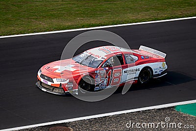 Ford Mustang race Nascar high angle view on straight racetrack side view Editorial Stock Photo