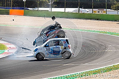 Vallelunga, Italy september 15 2019. Racing car flipping somersault big crash Editorial Stock Photo