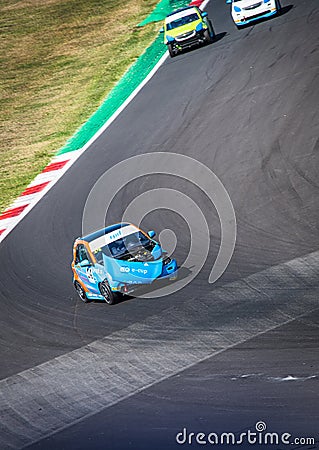 Vallelunga, Italy september 14 2019. Smart electric engine racing car crashed and damaged during the race Editorial Stock Photo