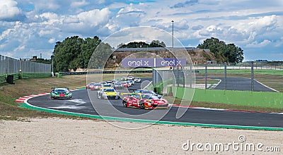 Large view of race touring cars group of various brand on asphalt track Editorial Stock Photo