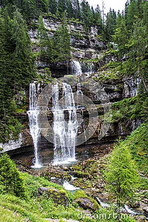 The Vallesinella waterfall in the dolomites of Trentino, Italy Stock Photo