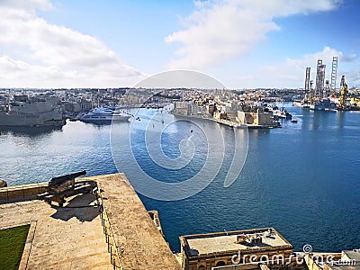 Valletta Harbour view from Barrakka Gardens Stock Photo