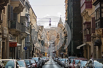A long street in Valletta. Editorial Stock Photo