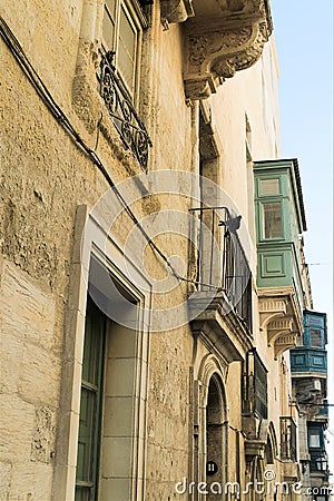 Valletta, Malta, August 2019. Typical maltese old house on central street. Editorial Stock Photo