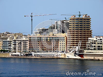 Valletta, Malta - 18 Jul 2011: The view on new houses of Sliema, Malta Editorial Stock Photo