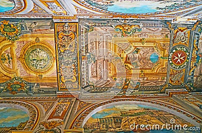 The murals in Grandmastr`s Palace, Valletta, Malta Editorial Stock Photo