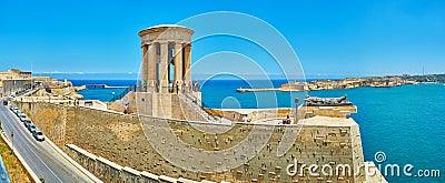 Panorama of the Siege Bell War Memorial, Valletta, Malta Editorial Stock Photo