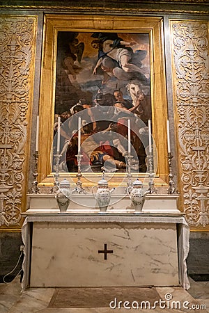 Malta, Valletta, the Conversion of St Paul in the French chapel of the Cathedral in Valletta, the church of the Knights of Malta. Editorial Stock Photo