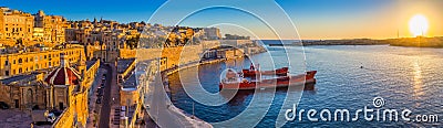 Valletta, Malta - Panoramic skyline view of Valletta and the Grand Harbor Editorial Stock Photo