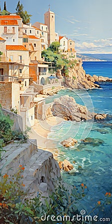 Romantic Seascape Painting Of Amalfi Coast In Italy Stock Photo