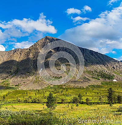 Valley and mountains in the subpolar urals on a summer day Stock Photo