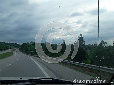 Valley Ohio cloudy road windshield Stock Photo