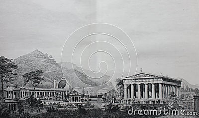 Valley of Olympia in a vintage book Stock Photo