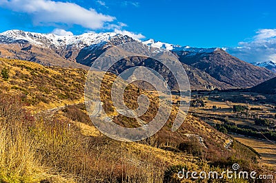 Valley view from Crown Range road, New Zealand Stock Photo