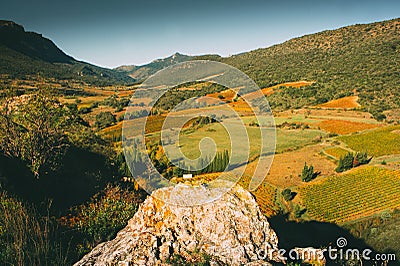 Valley viewed from Cucugnan`s windmill Stock Photo