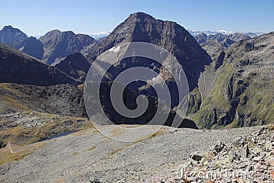 The panorama from Valluga mountain, Sankt Anton, Austria Stock Photo