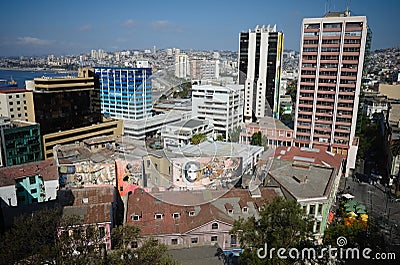 Panoramic view of Valparaiso city, Bellavista district Editorial Stock Photo