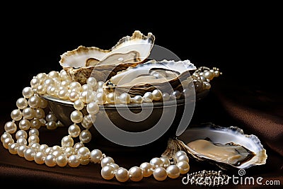 Valuable Pearls oyster treasure. Generate Ai Stock Photo