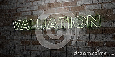 VALUATION - Glowing Neon Sign on stonework wall - 3D rendered royalty free stock illustration Cartoon Illustration