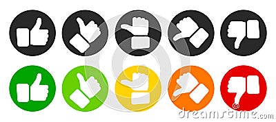 Valuation thumbs, colored and black signs - vector Vector Illustration
