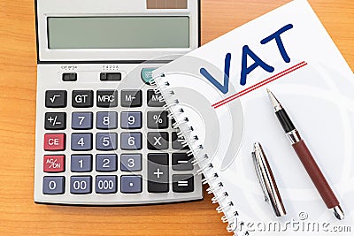 Value Added Tax VAT Finance Taxation Accounting Concept, VAT word handwritten on notebook Stock Photo