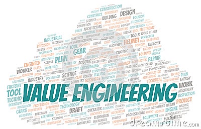 Value Engineering typography word cloud create with the text only Stock Photo