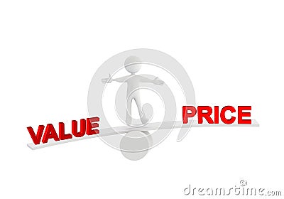 Value price balance human character red text isolated - 3d rendering Stock Photo