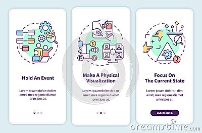 Value stream mapping best practices onboarding mobile app screen Vector Illustration
