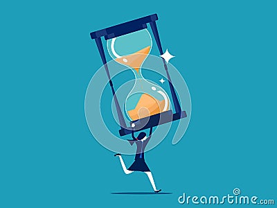 Value of time. Businesswoman holding a large hourglass Vector Illustration