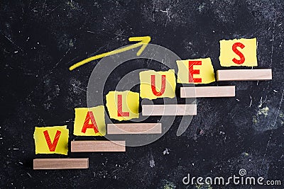 Values word on steps Stock Photo