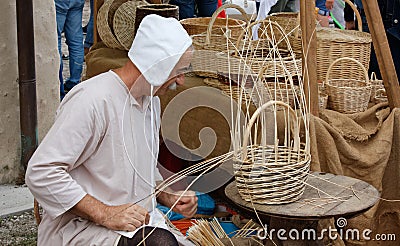 Basket Maker at the Historical Reenactment in Valvasone Editorial Stock Photo