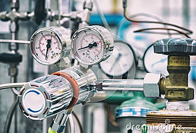 Valve with connected manometer Stock Photo