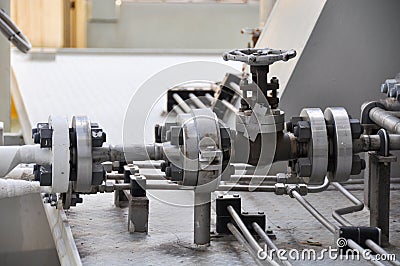 Valve control in turbine skid. Many valve set for control production process and control by human, close and open function Stock Photo