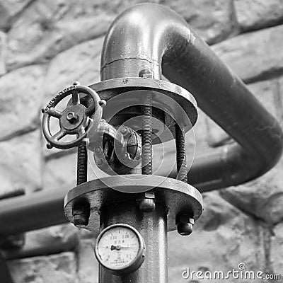 Valve to regulate the pressure in a brewery. Stock Photo