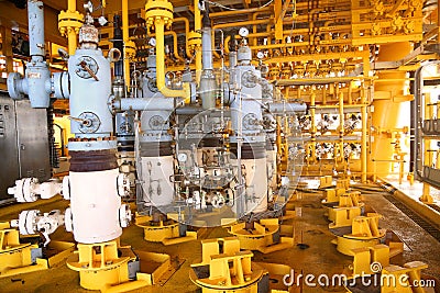 Valves manual in the process,Production process used manual valve to control the system,dirty or old manual valve,valve in oil Stock Photo