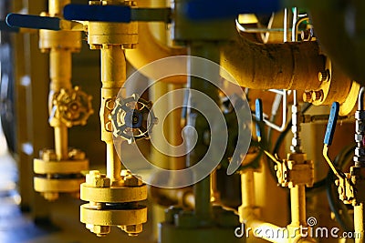 Valves manual in the process. Production process used manual valve to control the system, duplex valve or stainless steel valve Stock Photo