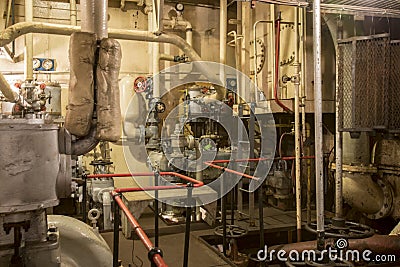 Steam engine room in Liberty Ship Editorial Stock Photo