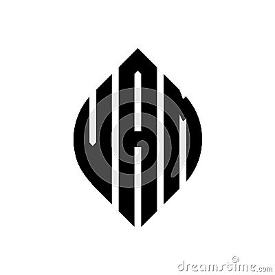 VAM circle letter logo design with circle and ellipse shape. VAM ellipse letters with typographic style. The three initials form a Vector Illustration