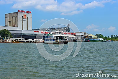 Vam Cong ferry on Hau Giang river Editorial Stock Photo