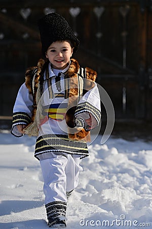 Romanian child wearing traditional costum Editorial Stock Photo