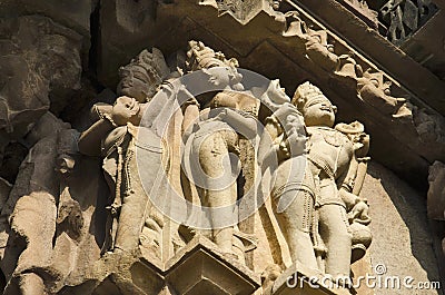 VAMANA TEMPLE, Wall sculptures - Closeup, Eastern Group, Khajuraho, Madhya Pradesh, UNESCO World Heritage Site Stock Photo