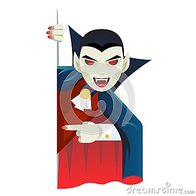 Vampire cartoon support help consultation advice promotion looking out corner character halloween solution flat design Vector Illustration