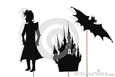 Vampire, castle and bat shadow puppets Stock Photo