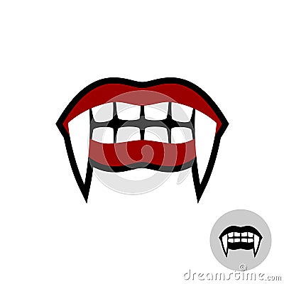 Vampire dracula teeth illustration. Red lips mouth with fangs. Vector Illustration