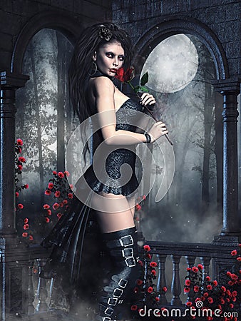 Vampire girl with roses Stock Photo