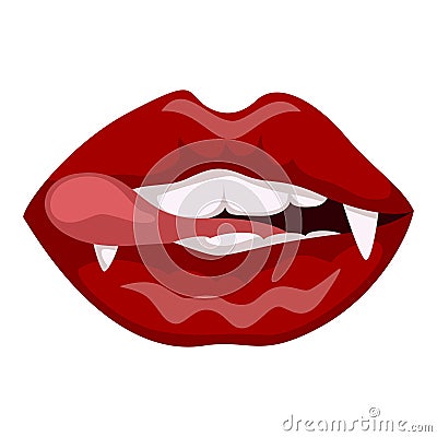 Vampire lips icon, mouth with white fangs Vector Illustration