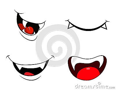 Vampire mouth fang smile set isolated on white background Vector Illustration