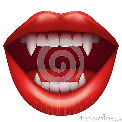 Vampire mouth with open lips. Vector Illustration